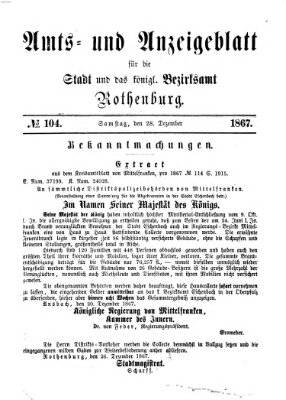 Amts- und Anzeigenblatt für die Stadt und das Königl. Bezirksamt Rothenburg Samstag 28. Dezember 1867