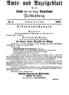 Amts- und Anzeigenblatt für die Stadt und das Königl. Bezirksamt Rothenburg Samstag 11. Januar 1868