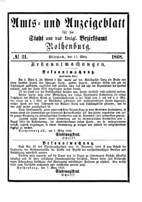 Amts- und Anzeigenblatt für die Stadt und das Königl. Bezirksamt Rothenburg Mittwoch 11. März 1868