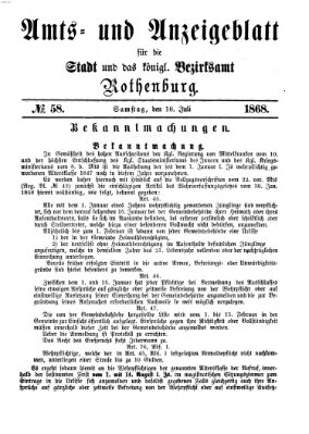 Amts- und Anzeigenblatt für die Stadt und das Königl. Bezirksamt Rothenburg Samstag 18. Juli 1868