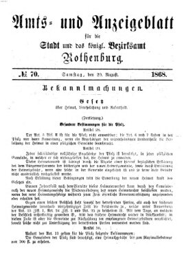 Amts- und Anzeigenblatt für die Stadt und das Königl. Bezirksamt Rothenburg Samstag 29. August 1868