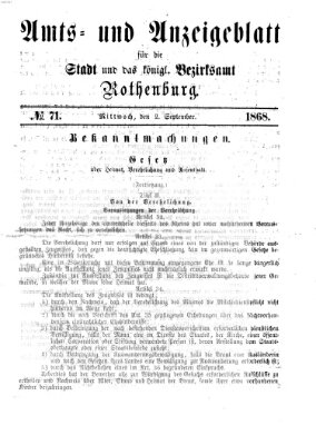 Amts- und Anzeigenblatt für die Stadt und das Königl. Bezirksamt Rothenburg Mittwoch 2. September 1868