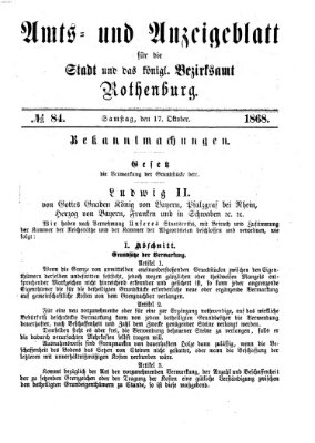 Amts- und Anzeigenblatt für die Stadt und das Königl. Bezirksamt Rothenburg Samstag 17. Oktober 1868