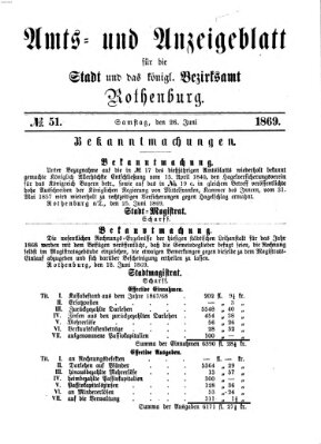 Amts- und Anzeigenblatt für die Stadt und das Königl. Bezirksamt Rothenburg Samstag 26. Juni 1869