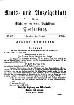 Amts- und Anzeigenblatt für die Stadt und das Königl. Bezirksamt Rothenburg Samstag 17. Juli 1869