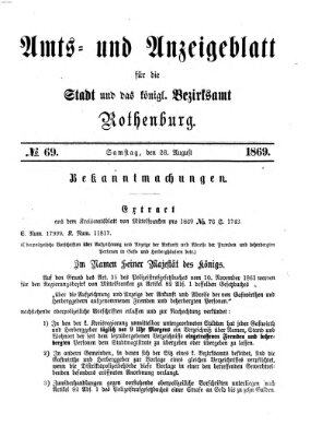 Amts- und Anzeigenblatt für die Stadt und das Königl. Bezirksamt Rothenburg Samstag 28. August 1869