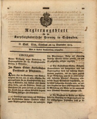 Regierungsblatt für die Kurpfalzbaierische Provinz in Schwaben Samstag 24. September 1803