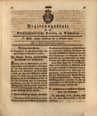 Regierungsblatt für die Kurpfalzbaierische Provinz in Schwaben Samstag 15. Oktober 1803