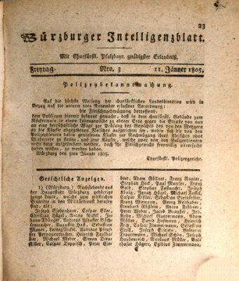 Würzburger Intelligenzblatt Freitag 11. Januar 1805