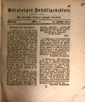 Würzburger Intelligenzblatt Dienstag 22. Januar 1805