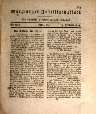 Würzburger Intelligenzblatt Freitag 15. Februar 1805