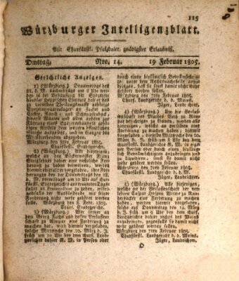 Würzburger Intelligenzblatt Dienstag 19. Februar 1805