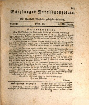 Würzburger Intelligenzblatt Freitag 29. März 1805