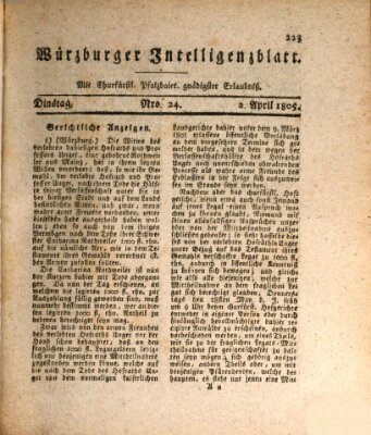 Würzburger Intelligenzblatt Dienstag 2. April 1805