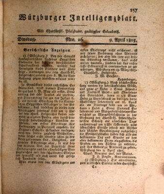 Würzburger Intelligenzblatt Dienstag 9. April 1805