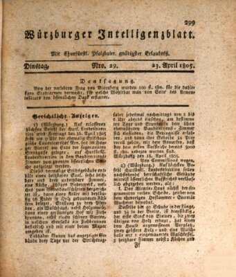 Würzburger Intelligenzblatt Dienstag 23. April 1805