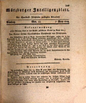 Würzburger Intelligenzblatt Dienstag 7. Mai 1805