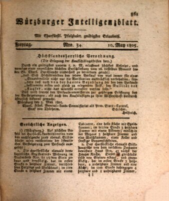 Würzburger Intelligenzblatt Freitag 10. Mai 1805