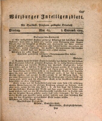 Würzburger Intelligenzblatt Dienstag 3. September 1805