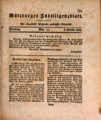 Würzburger Intelligenzblatt Dienstag 8. Oktober 1805