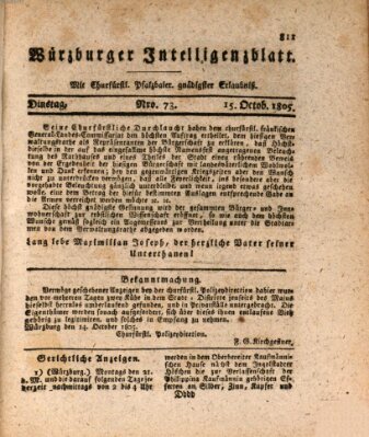 Würzburger Intelligenzblatt Dienstag 15. Oktober 1805