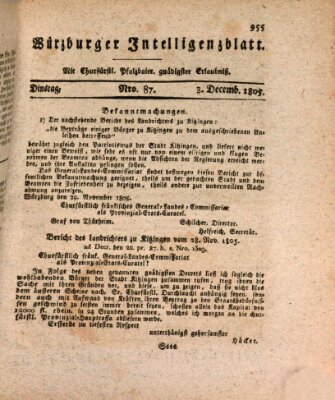 Würzburger Intelligenzblatt Dienstag 3. Dezember 1805