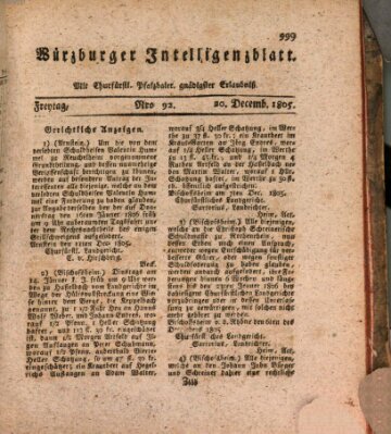 Würzburger Intelligenzblatt Freitag 20. Dezember 1805