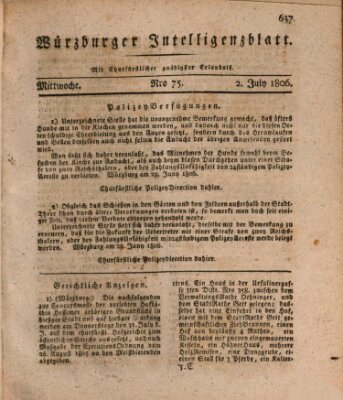 Würzburger Intelligenzblatt Mittwoch 2. Juli 1806