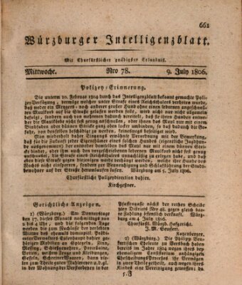 Würzburger Intelligenzblatt Mittwoch 9. Juli 1806