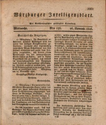 Würzburger Intelligenzblatt Mittwoch 26. November 1806