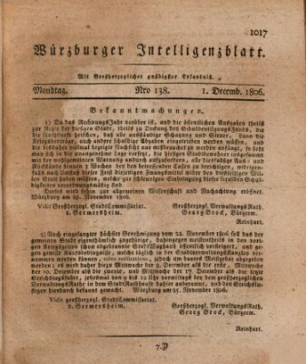 Würzburger Intelligenzblatt Montag 1. Dezember 1806