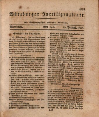 Würzburger Intelligenzblatt Mittwoch 10. Dezember 1806