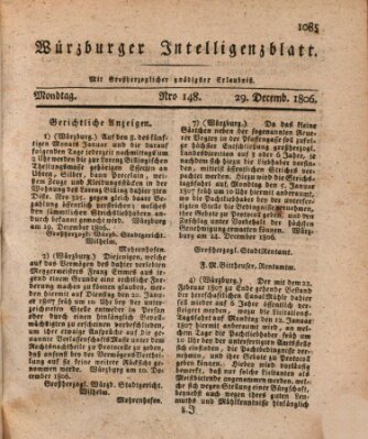 Würzburger Intelligenzblatt Montag 29. Dezember 1806