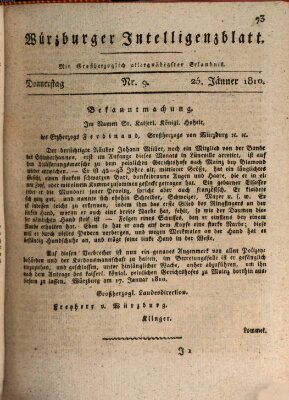 Würzburger Intelligenzblatt Donnerstag 25. Januar 1810