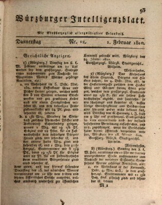 Würzburger Intelligenzblatt Donnerstag 1. Februar 1810