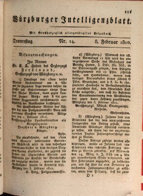 Würzburger Intelligenzblatt Donnerstag 8. Februar 1810