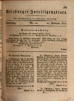 Würzburger Intelligenzblatt Donnerstag 22. Februar 1810