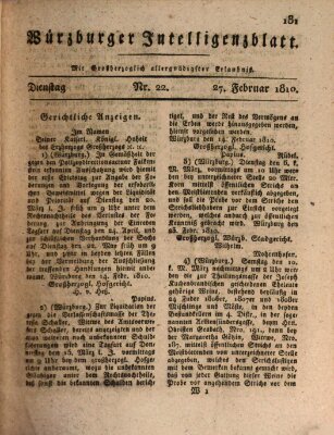 Würzburger Intelligenzblatt Dienstag 27. Februar 1810