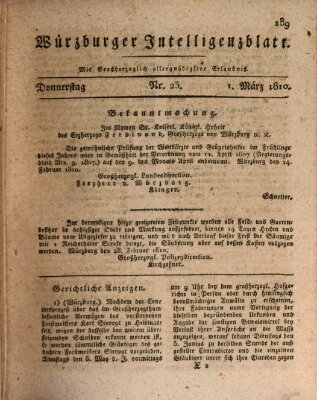 Würzburger Intelligenzblatt Donnerstag 1. März 1810