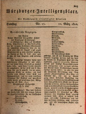 Würzburger Intelligenzblatt Samstag 10. März 1810