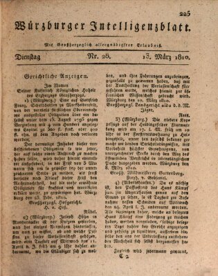 Würzburger Intelligenzblatt Dienstag 13. März 1810