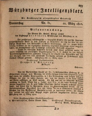 Würzburger Intelligenzblatt Donnerstag 22. März 1810