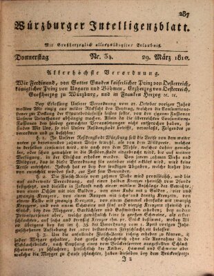 Würzburger Intelligenzblatt Donnerstag 29. März 1810