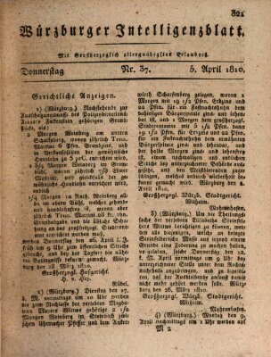 Würzburger Intelligenzblatt Donnerstag 5. April 1810