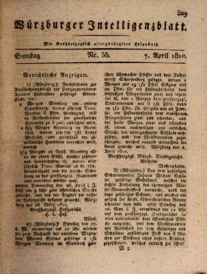 Würzburger Intelligenzblatt Samstag 7. April 1810