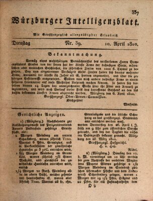 Würzburger Intelligenzblatt Dienstag 10. April 1810