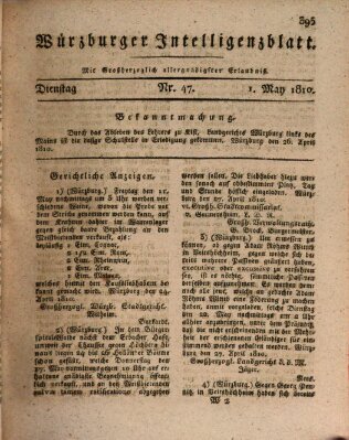 Würzburger Intelligenzblatt Dienstag 1. Mai 1810