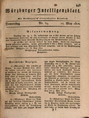 Würzburger Intelligenzblatt Donnerstag 17. Mai 1810