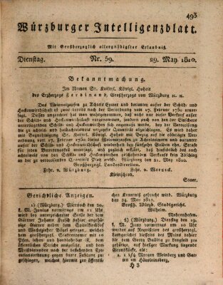 Würzburger Intelligenzblatt Dienstag 29. Mai 1810