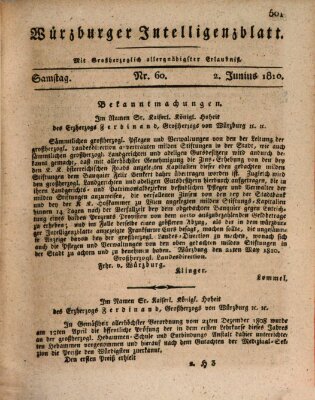 Würzburger Intelligenzblatt Samstag 2. Juni 1810